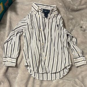 Ralph Lauren White Shirt with Navy and Light Blue Stripes Easter
